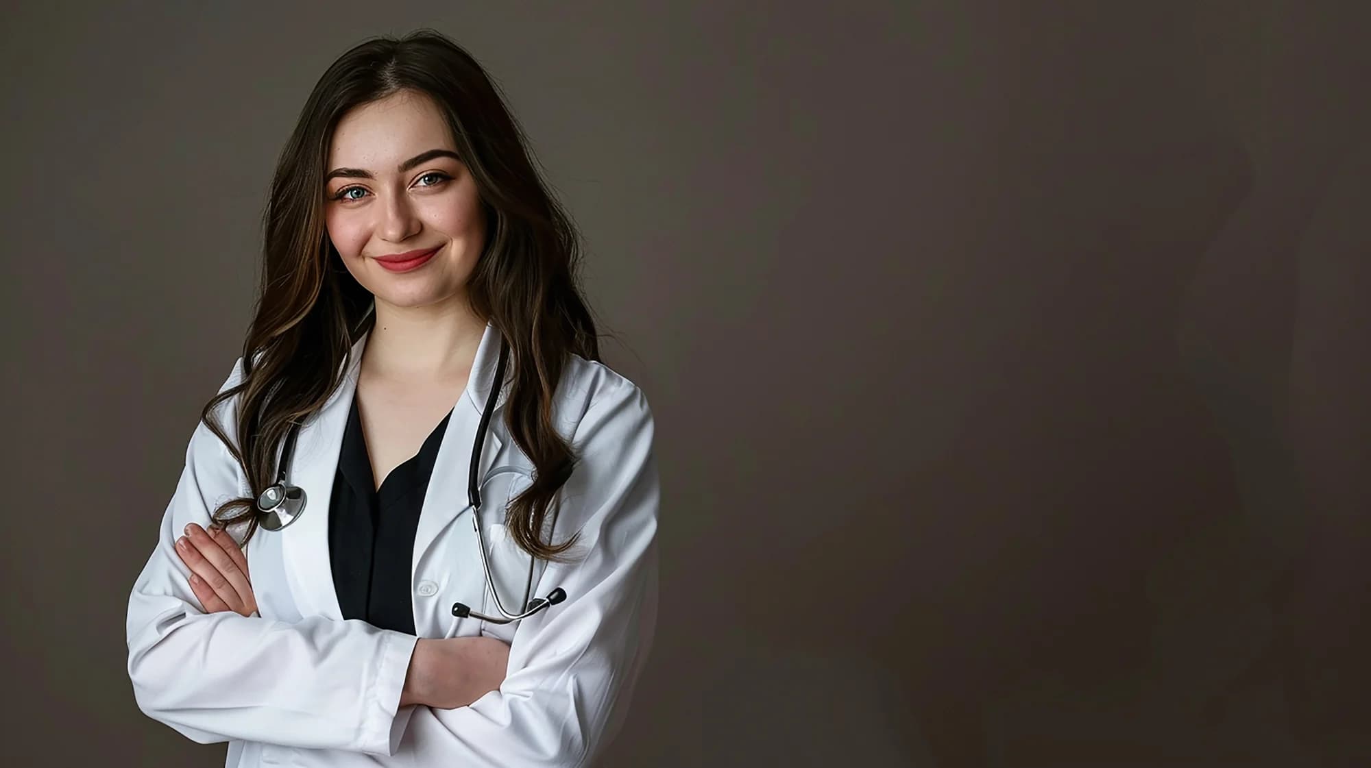 Smiling dermatologist in a white coat
